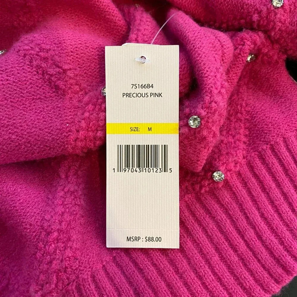 NWT Nanette Lepore Bedazzled Cable Knit Crewneck Pullover Sweater Women's M Pink - Picture 11 of 14